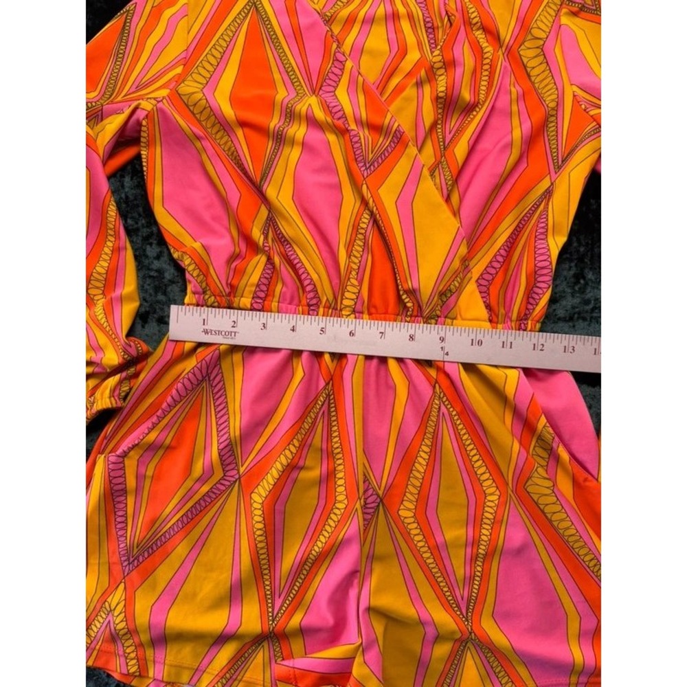 Jude Connally Romper XS Pink Orange Geometric Long Sleeve Stretch USA Made - Picture 9 of 11